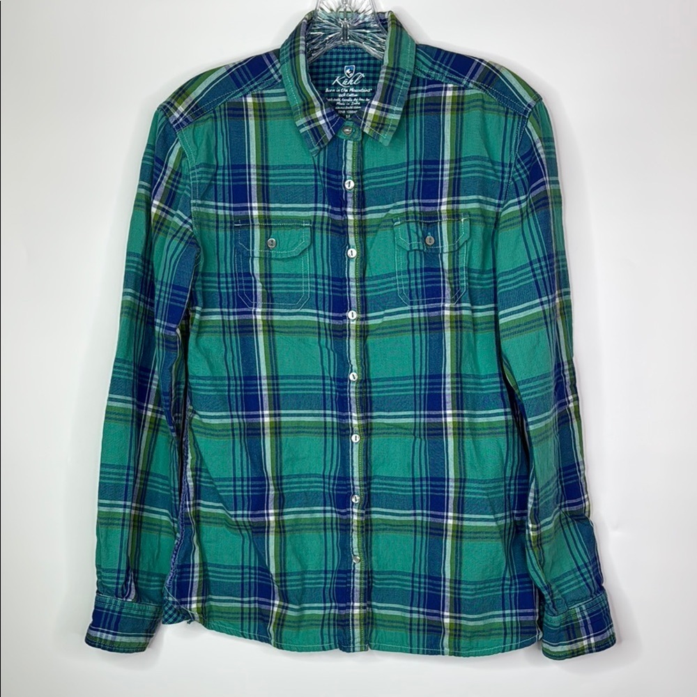 Kuhl Green Blue Long Sleeve Button Up Plaid Shirt Size Medium - Picture 1 of 9